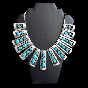 Vintage Les Baker sterling & turquoise Cleopatra style statement necklace